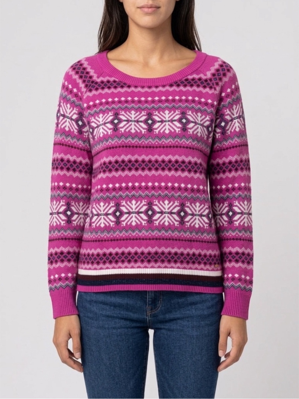Tommy Hilfiger Pink Fair Isle Wool Blend Snowflake Sweater